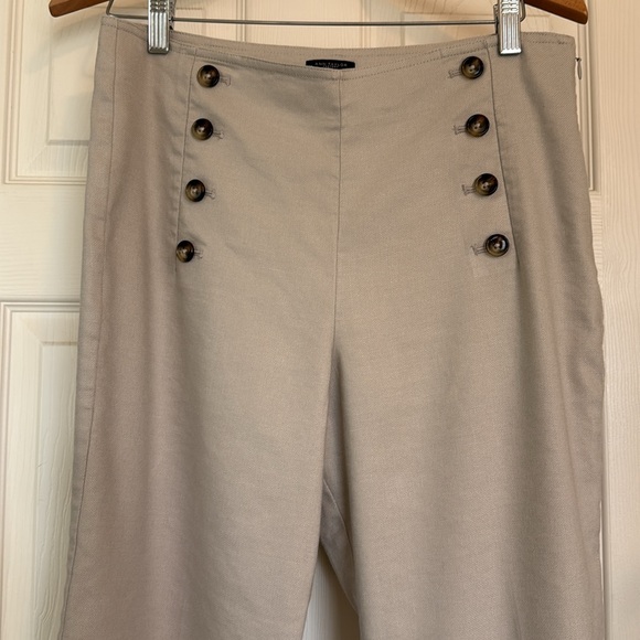 Ann Taylor Factory Linen Blend Crop Sailor Pants,size 8P,natural color,side zip - Picture 10 of 12